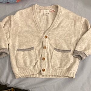 Zara Cream and Gray Cardigan Sweater